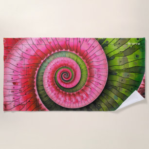 Dubman Designs: Glowing Pink and Green Fibonacci  Beach Towel