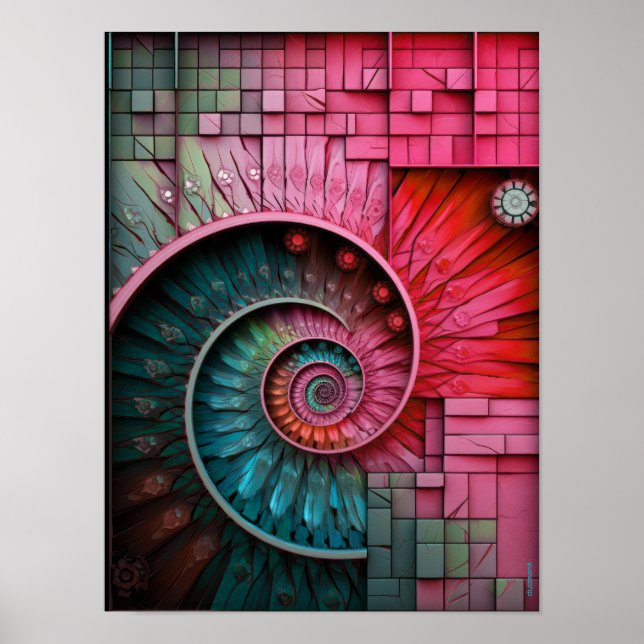 Dubman Designs: Glowing Pink Neon Fibonacci Design Poster (Front)