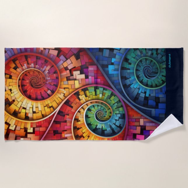 Dubman Does Design:Bright Fibonacci Swirls Beach Towel (Front)