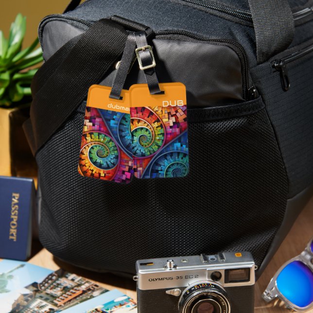 Dubman Does Design:Bright Fibonacci Swirls Luggage Tag (Front & Back)