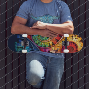 Dubman Does Design:Bright Fibonacci Swirls Skateboard