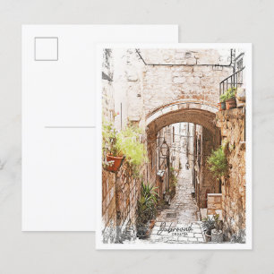 Dubrovnik Croatia Beautiful Colour Pencil Landscap Postcard