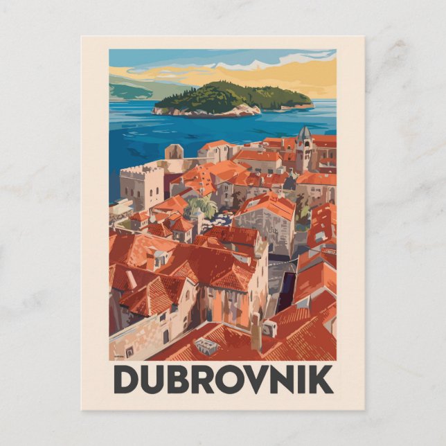 Dubrovnik Croatia Illustration Travel Art Vintage Postcard (Front)
