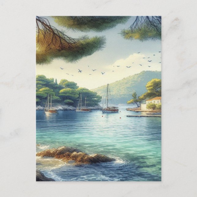  Dubrovnik Croatia Mljet island watercolor Postcard (Front)