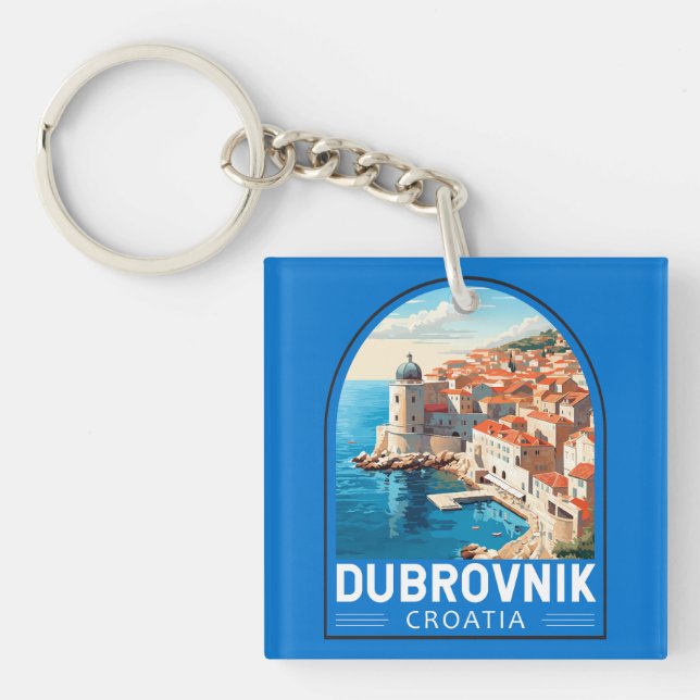 Dubrovnik Croatia Travel Art Vintage Keychain (Front)