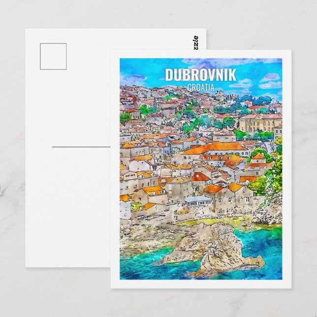 Dubrovnik Croatia Travel Place Watercolor Postcard (Front/Back)