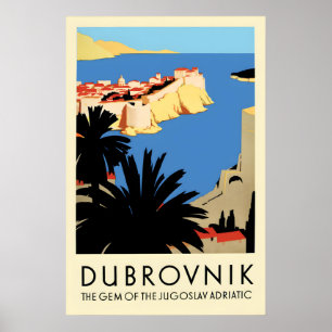 Dubrovnik Croatia Travel Poster Vintage Adriatic
