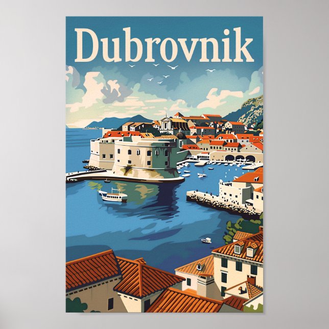 Dubrovnik Croatia Vintage Travel Illustration Poster (Front)