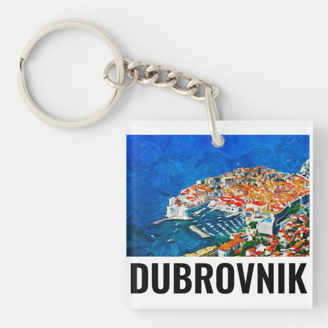 Dubrovnik Croatia Watercolor Oil Paint Keychain (Front)