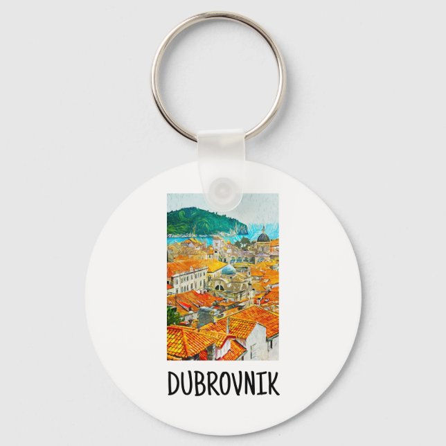Dubrovnik Croatia Watercolor Oil Paint Keychain (Front)