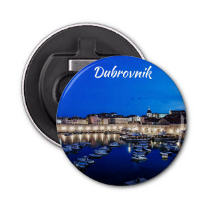 Dubrovnik harbor and walls illuminated at night bottle opener