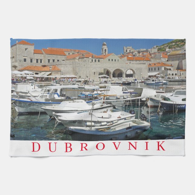 Dubrovnik harbor view tea towel (Horizontal)