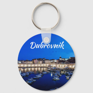 Dubrovnik harbour and walls illuminated at night keychain