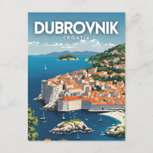Dubrovnik Nostalgic Retro Travel Art Postcard