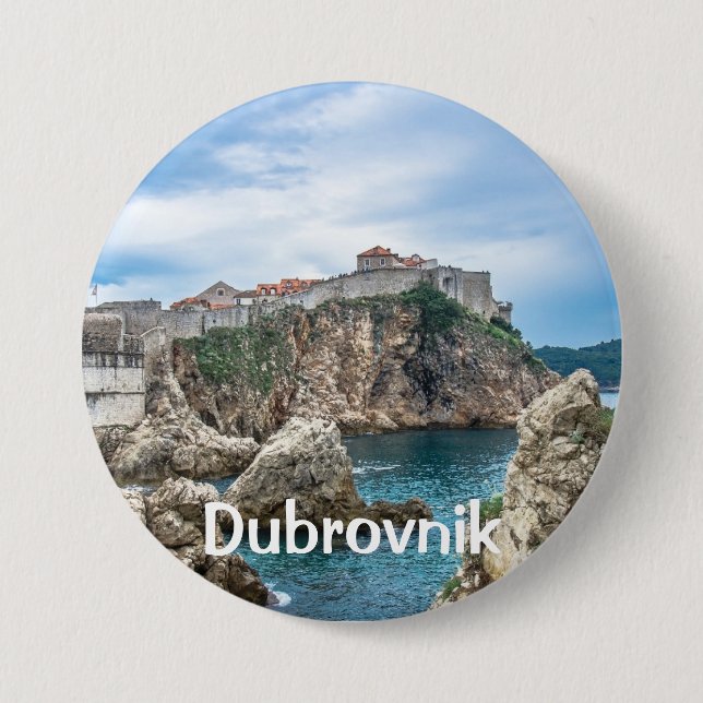 Dubrovnik walls view from sea 3 inch round button (Front)