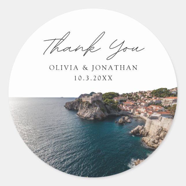 Dubrovnik Wedding Favour Photo Thank You Classic Round Sticker (Front)