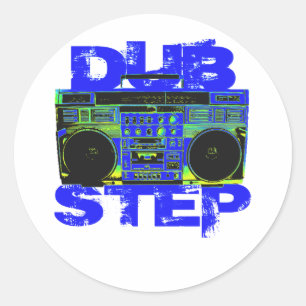 Dubstep Blue Boombox Classic Round Sticker