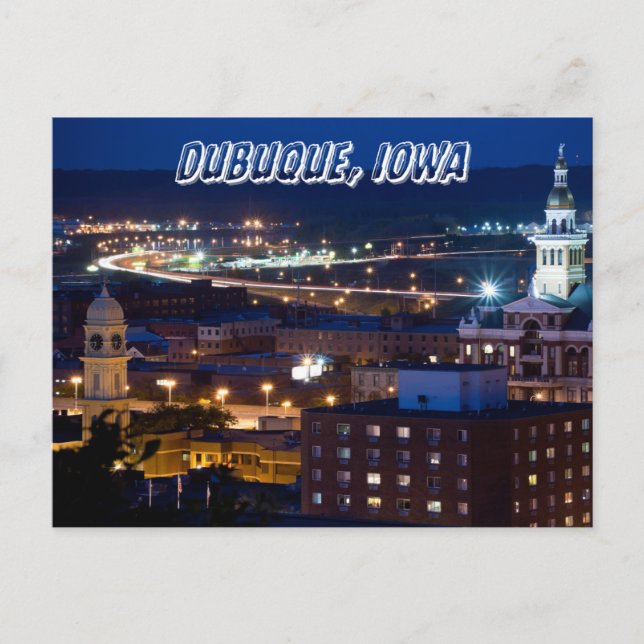 Dubuque Iowa Downtown Capitol State Postcard (Front)