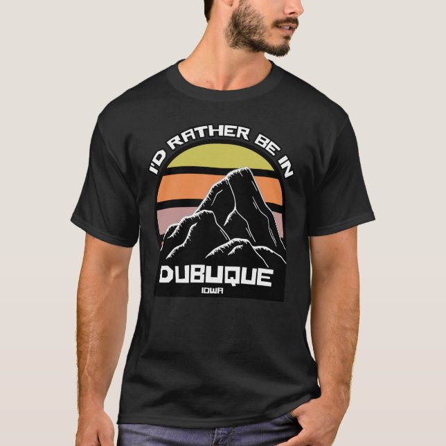 Dubuque Iowa Vintage Sunset Mountain T-Shirt (Front)