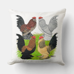 D'Uccles Four Roosters Throw Pillow