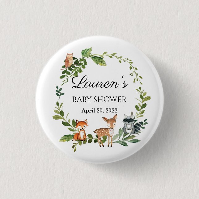 Ducha bebé de Woodland 1 Inch Round Button (Front)