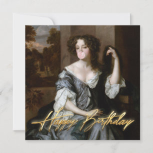 Duchess blowing a pink bubble gum Happy Birthday