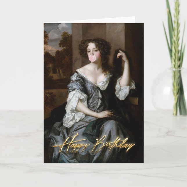 Duchess blowing a pink bubble gum Happy Birthday Card (Front)