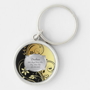 Duchess Gold Floral Scroll Silver Plaque Pet Tag Keychain