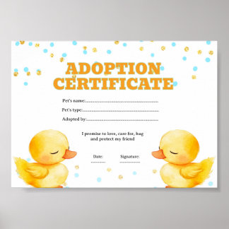 Duck adopt a pet certificate poster