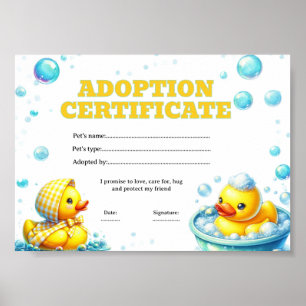 Duck adoption certificate editable poster