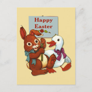 Duck and Bunny Easter Holiday Postcard