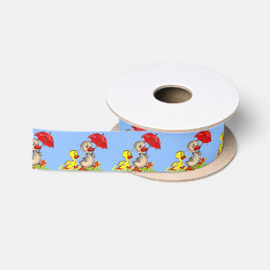 duck and duckling print satin ribbon