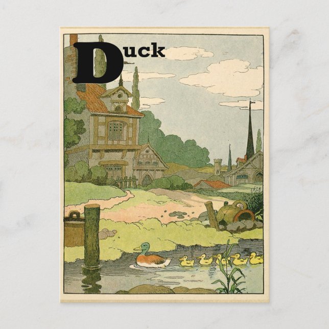 Duck and Ducklings Alphabet Letter Postcard (Front)