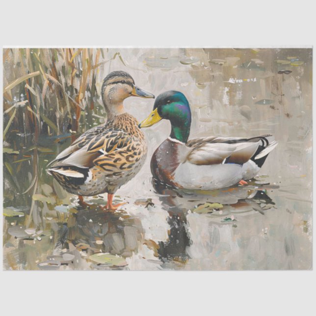 Duck and Mallard Wildlife Painting Decoupage Tissue Paper (Front)