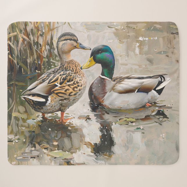 Duck and Mallard Wildlife Painting Sherpa Blanket (Front (Horizontal))