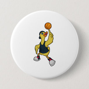 Duck as Baskeball player with Basketball 3 Inch Round Button