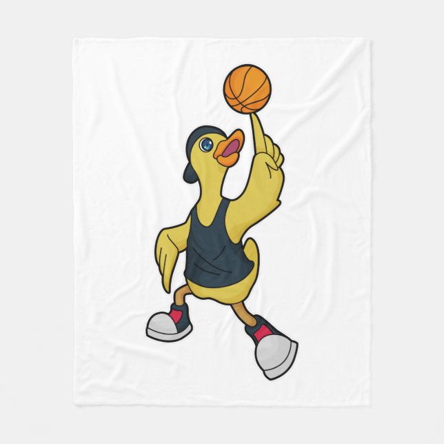 Duck as Baskeball player with Basketball Fleece Blanket (Front)