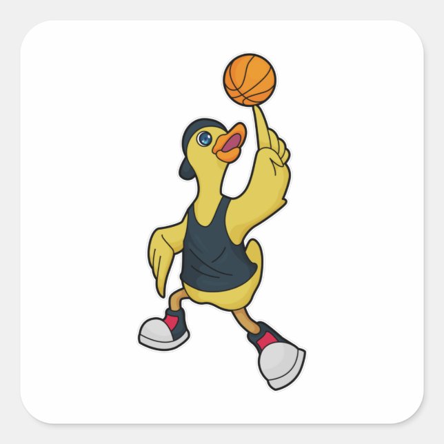 Duck as Baskeball player with Basketball Square Sticker (Front)