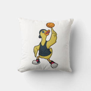 Duck as Baskeball player with Basketball Throw Pillow