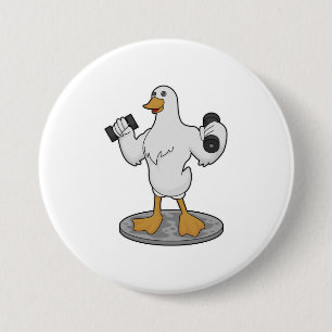 Duck as Bodybuilder with Dumbbells 3 Inch Round Button