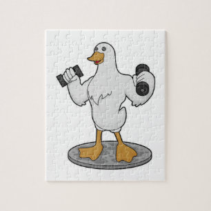 Duck as Bodybuilder with Dumbbells Jigsaw Puzzle