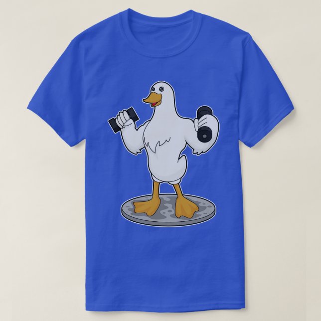 Duck as Bodybuilder with Dumbbells T-Shirt (Design Front)