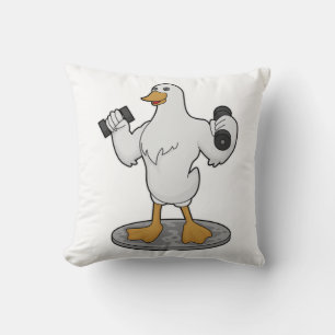 Duck as Bodybuilder with Dumbbells Throw Pillow