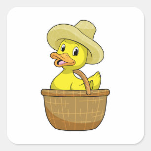 Duck as Farmer with Basket Square Sticker