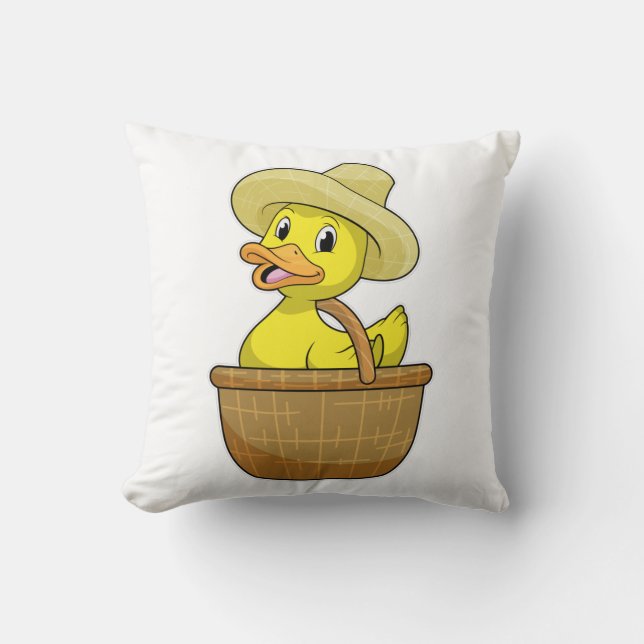 Duck as Farmer with Basket Throw Pillow (Front)