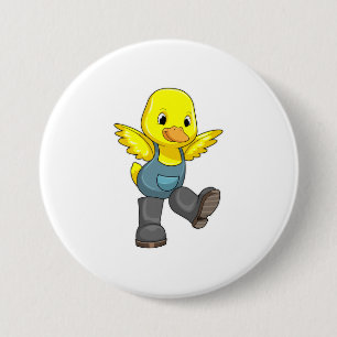 Duck as Farmer with Boots 3 Inch Round Button