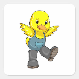 Duck as Farmer with Boots Square Sticker