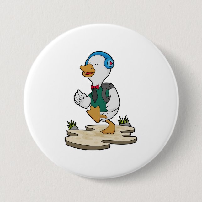 Duck as Hiker with Backpack 3 Inch Round Button (Front)