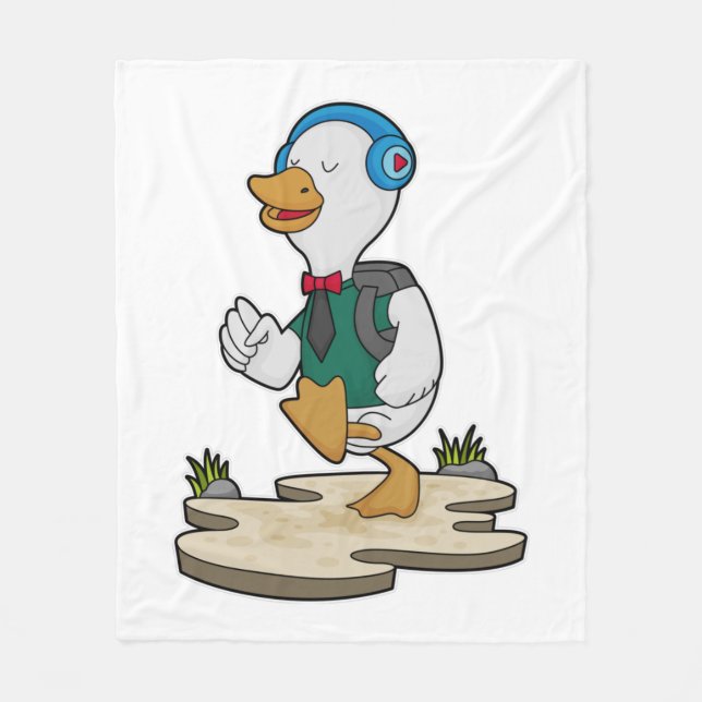 Duck as Hiker with Backpack Fleece Blanket (Front)