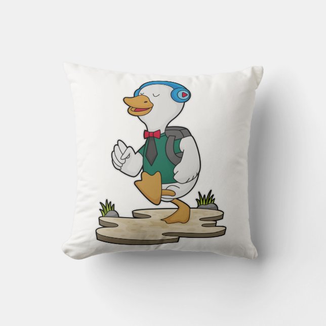 Duck as Hiker with Backpack Throw Pillow (Front)